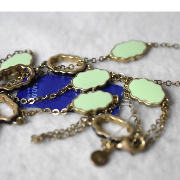 NWT Bella Jack Mint Green Enamel Inlay Gold Tone Single Layer 36" Boho Necklace - Picture 2 of 5